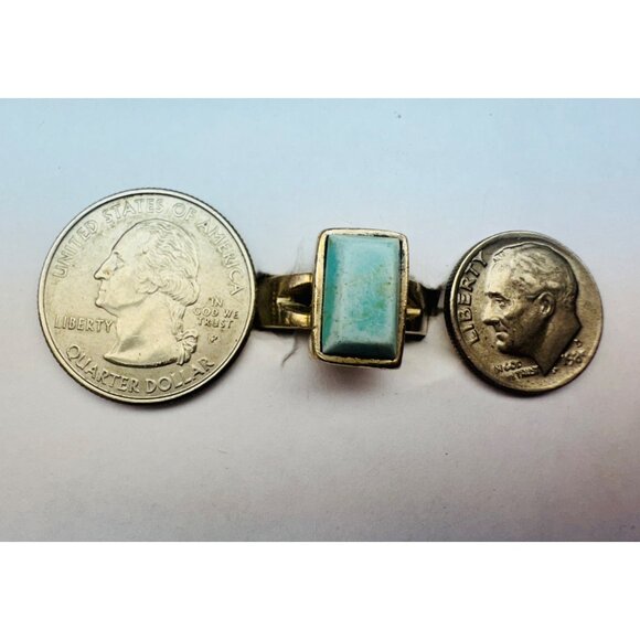 Vintage Mexico 925 Sterling Silver Ring with Rectangular Larimar Gem, Size 6, 9. - Picture 8 of 11
